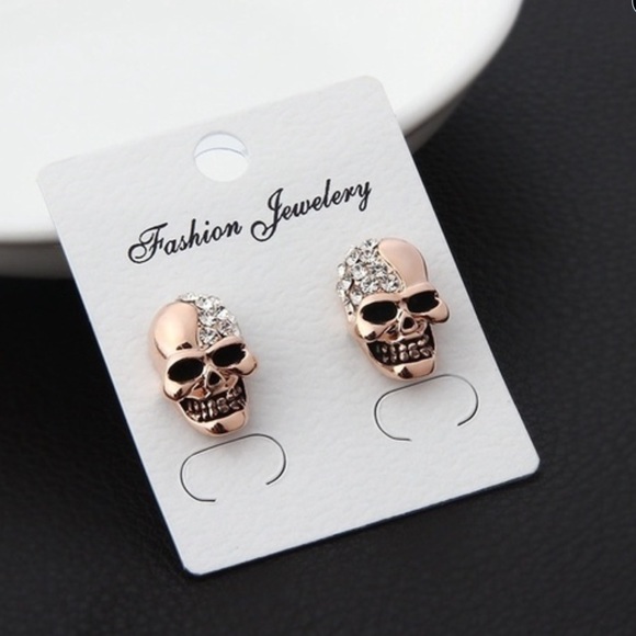 Rhinestone Skull Earrings in Gold - Picture 3 of 3